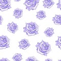 Drawn biue roses seamless background. Flowers illustration front view. Pattern in romantic style for design of fabrics Royalty Free Stock Photo