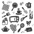 Drawn black and white set of kitchen isolated items