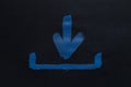 Drawn blue download icon on black background, download sign, arrow Royalty Free Stock Photo