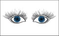 Drawn blue eyes. Scared expressive look. Graphic style. Vector