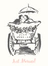 Drawn bride groom carriage vector sketch Royalty Free Stock Photo