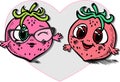 Drawn in cartoon style of two smiling strawberry lovers