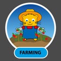 Drawn character - a happy cat is a farmer grew tomatoes on their Royalty Free Stock Photo