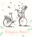 Drawn cute vintage bicycle flowers Paris vector Royalty Free Stock Photo