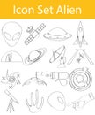 Drawn Doodle Lined Icon Set Aliens Royalty Free Stock Photo