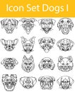 Drawn Doodle Lined Icon Set Dogs I Royalty Free Stock Photo