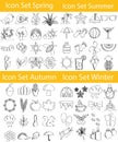 Drawn Doodle Lined Icon Set Four Seasons Royalty Free Stock Photo