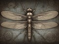 Drawn dragonfly drawn in graphic style top view. AI generated