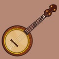 Drawn folk musical stringed plucked instrument banjo brown