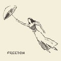 Drawn girl balloons freedom concept Vector Royalty Free Stock Photo