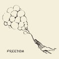 Drawn girl balloons freedom concept Vector sketch Royalty Free Stock Photo