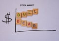 Drawn graph showing bear and bull stock market trends.