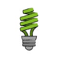 Drawn green energy saving lamp light bulb Royalty Free Stock Photo