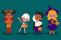drawn halloween kids costumes set design illustration