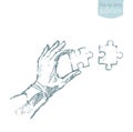 Drawn hand connecting puzzle solutions sketch Royalty Free Stock Photo