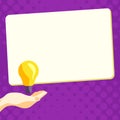 Drawn Hand holding yellow bulb. Important message written on white textholder. Main information in cropped speech bubble Royalty Free Stock Photo