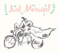 Drawn happy bride groom bicycle vector sketch Royalty Free Stock Photo