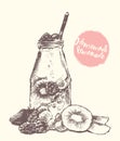 Drawn homemade lemonade vector sketch.