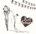 Drawn illustration happy bride groom vector sketch Royalty Free Stock Photo