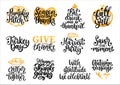 Drawn illustrations for Thanksgiving day. Pumpkin Patch, Turkey Day, Fall Yall etc., vector handwritten calligraphy set.
