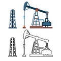 Drawn Industrial Equipment Oil Pump Rig Set Vector