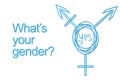 Drawn Intersex and transgender symbol. Text: What`s your gender .