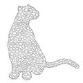 Drawn jaguar, leopard, wild cat, panther doodle outline silhouette