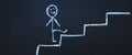 Drawn man on the chalk board climbs up step by step to the top of career stairs. copy space Royalty Free Stock Photo