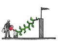 Drawn Man Watering Plant To Grow Stairs To Top