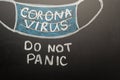 A drawn mask on a board with the inscription coronavirus. Headline in the news, articles. Epidemic and pandemic, problemma in