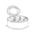 Drawn Outline of Open Sardine Can with Fish Inside, Seafood Illustration for Coloring Book and Creative Projects Royalty Free Stock Photo