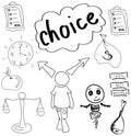 Drawn person making choice