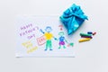 drawn picture with blue present gift box Royalty Free Stock Photo