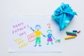 drawn picture with blue present gift box Royalty Free Stock Photo