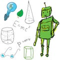 Drawn picture with physics stuff and robot. Vector