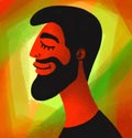 Illustration portrait of a bearded man in profile. Multicolor drawing