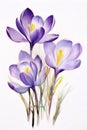 Drawn, purple crocus flower on isolated white background. Flowering flowers, a symbol of spring, new life Royalty Free Stock Photo
