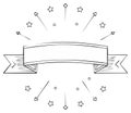 Drawn ribbon banner with stars and circles element design with burst lines blank for text vector Royalty Free Stock Photo