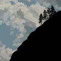 Drawn silhouette of a steep mountainside with single trees against the sky Royalty Free Stock Photo
