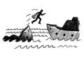 Drawn Sketch Of Businessman Jumping Sinking Ship