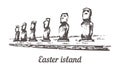 Drawn sketch Moais at Ahu Tongariki in Easter island illustration