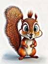 Drawn squirrel, white background, big blue eyes AI Generated