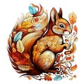 drawn squirrel zentangle style for coloring t shirt logo