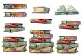 Drawn stacks of old books with beautiful color covers Royalty Free Stock Photo