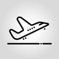Drawn taking airplane icon black and white vector illustration. Royalty Free Stock Photo