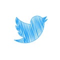 Drawn Twitter logo isolated over white background. Social media symbol.