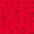 drawn wineglass seamless pattern. oneline