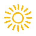 Drawn yellow sun light, summer hot symbol