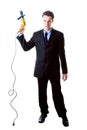 Dread businessman holding drill