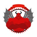 Dreaded, Scary Satan logo for a sports team or sports club. Red